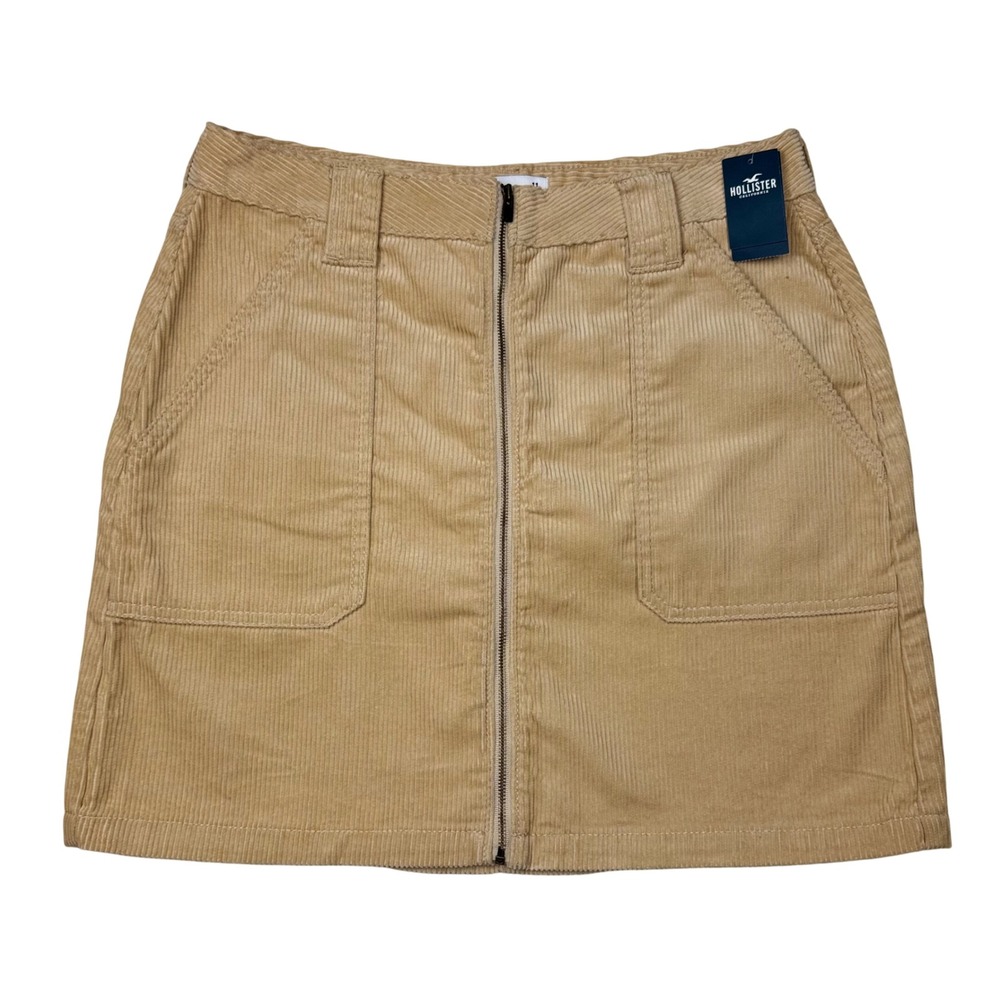 NWT Hollister Ultra High Rise Corduroy Skirt Mini Zip Front Women 11 Tan Y2K